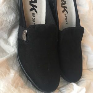 Anne Klein Sport slides black micro suede.